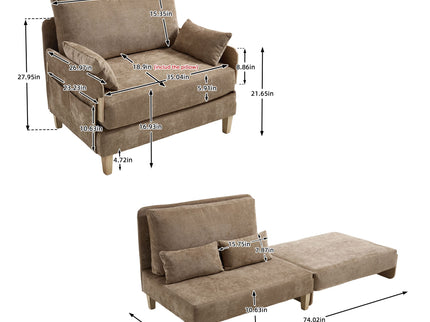 Mid Century Modern Foldable Sofa Bed, 3 In 1 Convertible Sleeper With 3 Pillows