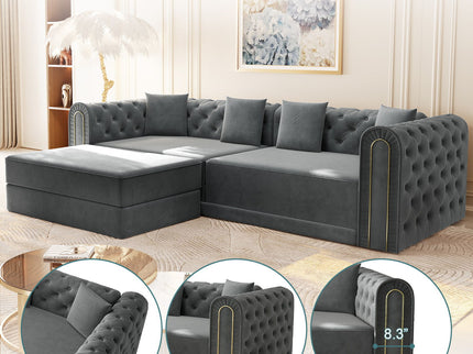 3-In-1 Convertible Sleeper Sofa With Movable Ottoman For Living Room
