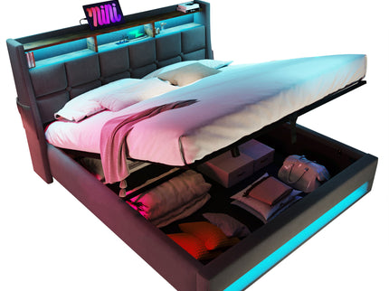 Platform Bed With Hydraulic Storage, LED Lighting & Charging Station
