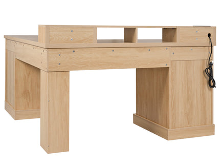 Fluted L-Shaped Desk With Charging Station & Storage Cabinet