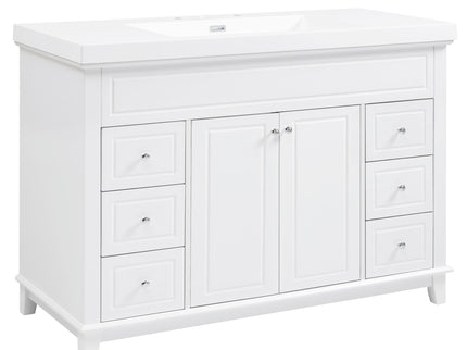 Bathroom Vanity & Sink, 6 Soft Close Drawers & Double Doors - White