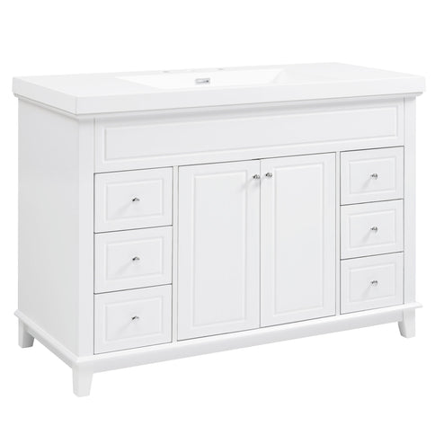 Bathroom Vanity & Sink, 6 Soft Close Drawers & Double Doors - White