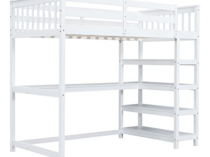 Loft Bed With Storage Shelves And Under Bed Desk