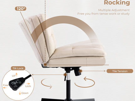Large Size Armless Home Office Desk Chair Vanity Chair No Wheels - Beige