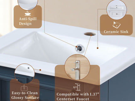 Bathroom Vanity With Sink, Soft-Closing Door, Adjustable Shelf