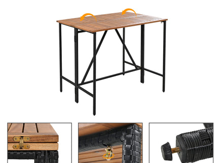 Outdoor Acacia Wood Bar Height Table And Eight Stools With Cushions