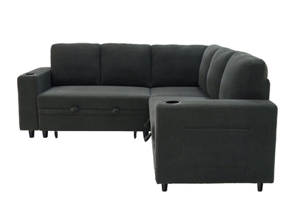 Upholstered L - Shape Sectional Sofa Bed With Pull Out Sleeper And Storage
