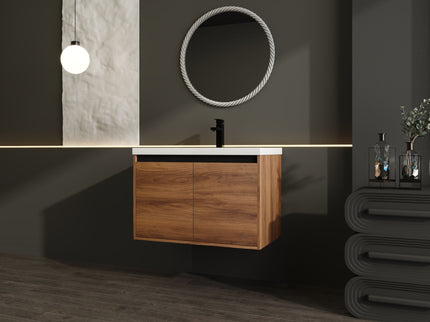 Bathroom Vanity Set With Resin Countertop Sink And 2 Doors, Engineered Wood
