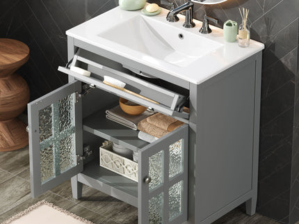 Bathroom Vanity With Ceramic Sink, Adjustable Shelf & Tip Out Tray