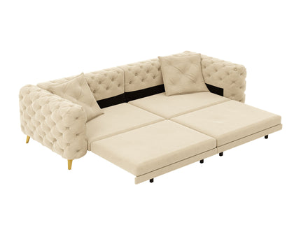 3 In 1 Convertible Sleeper Sofa, Pull Out Bed, Button Tufted, 4 Seater Couch With Movable Ottoman For Apartment - Apricot