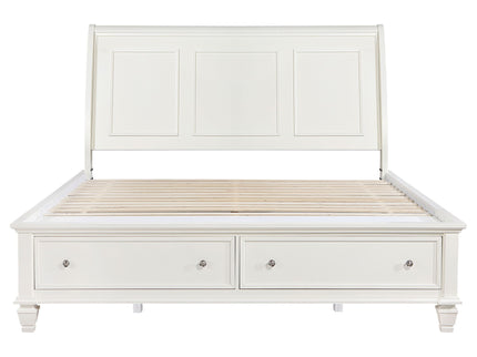 Dennis - Eastern King Storage Panel Bed With Carved Headboard And Built In Drawers - Cream White