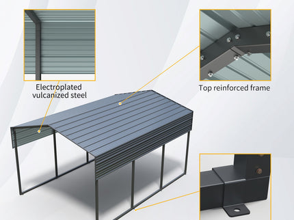10 X 15 Ft Carport, Outdoor Carport, Heavy Duty Carport Canopy With Galvanized Steel Roof And Frame, Metal Carport Large Garage For Driveway Car, Truck - Charcoal