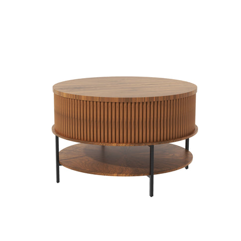 Lift Top Coffee Table, Round Storage Cocktail Table With Reinforced Legs, Safe Rounded Design - Brown