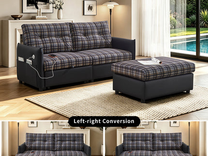Sleeper Sofa, Expandable Sectional With Ottoman For Living Room