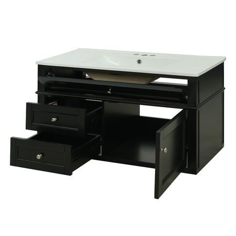 Modern Wall Mounted Floating Cabinet With Double Drawer And Sink