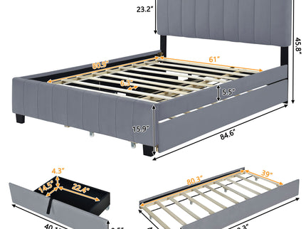 Platform UpholsteredBed With 2 Drawers And Twin Long Trundle