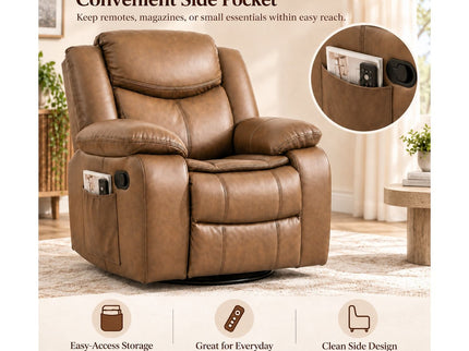 Rocker Recliner Chair With Manual Recline And 360° Swivel Base