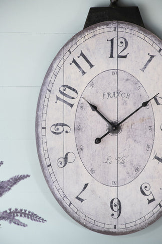 Antique Oval Wall Clock, Traditional Vintage Home Decor Clock - Ivory