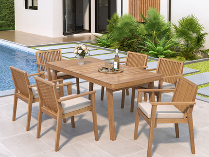 7 Piece Patio Furniture Set Acacia Wood Table And 6 Heavy Duty Cushioned Chairs