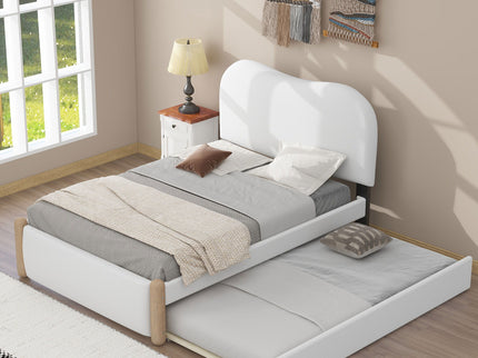 Upholstered Platform Bed With Wood Supporting Feet And Trundle