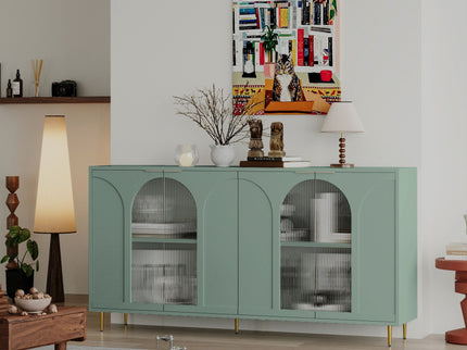 Accent Cabinet Lacquered Wooden Cabinet With 4 Glass Doors Sideboard Buffet Server Cabinet Storage Cabinet, For Living Room, Entryway, Hallway, Office, Kitchen And Dining Room