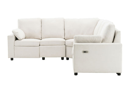 Power Recliner Sectional Sofa Home Theater Reclining Sofa With Two USB Ports, Two Storage Drawers For Living Room