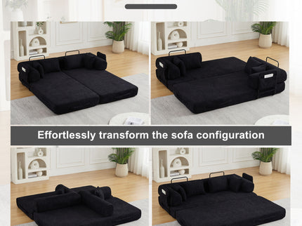 Convertible Sleeper Sofa Bed With Cylindrical Pillow