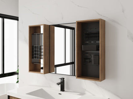 43.5" Mirror Cabinet With Storage, Wall Mounted Medicine Cabinet Frame With Shelves - Imitative Oak