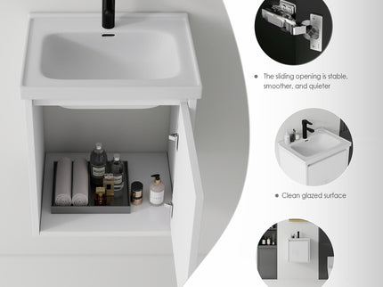 20" Floating Bathroom Vanity Combo With Wall Cabinet, Ceramic Sink & Soft Close Doors - White