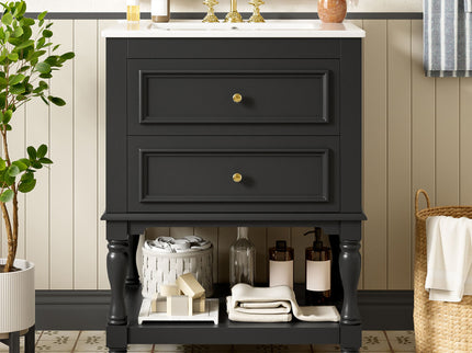 Bathroom Vanity With Sink, 2 Drawers Storage Cabinet, Open Shelf