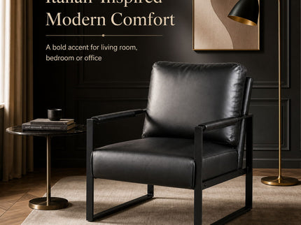 Classic Mid Century Modern Accent Chair With Durable Square Metal Frame, Armchair