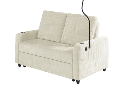 Modern Loveseat Pull Out Sofa Bed With Adjustable Backrest, Two Cup Holders, A Phone Holder, Three Charging Ports And Side Storage Pockets For Living Room