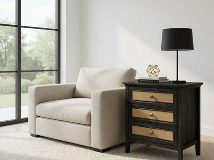 Nightstand With 3 Drawers, Tall End Table - Brown