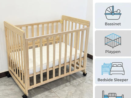 Portable Bedside Bassinet With 3 Adjustable Heights, Mini Crib For Newborns - Natural Wood