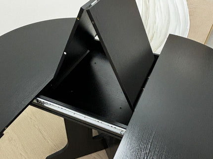Dining Table For Farmhouse Kitchen Expandable Oval Table Top With Removable Leaf Trestle X Shaped Base - Black