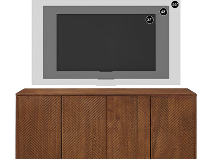 TV Stand With Carved Geometric Doors Storage Cabinet, 4 Door Media Console For Living Room - Walnut