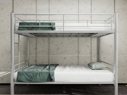 Metal Bunk Bed For Kids, Convertible Bedframe With Ladders & Guardrail