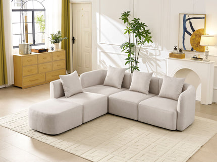 L-Shaped Modular Sectional Sofa With Ottoman, Living Room Furniture Set - Beige
