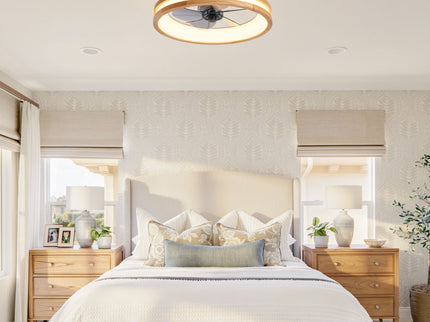 Ceiling Fans With LED Light Source And Remote Control, 3000 - 6500K Dimmable, 6 Speeds, Quiet DC Motor For Living Room - Natural Wood / White
