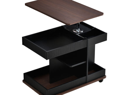 Adjustable End Table With Wheels, 360°Rotating Top And Storage Space