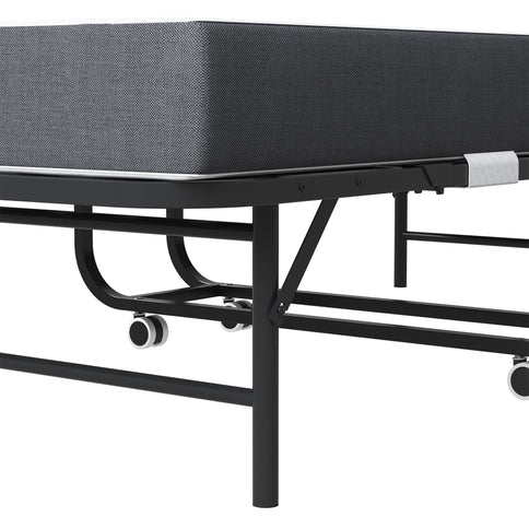Twin Extra Long Folding Bed With Adjustable Headboard, Cot With Memory Foam Mattress - Black
