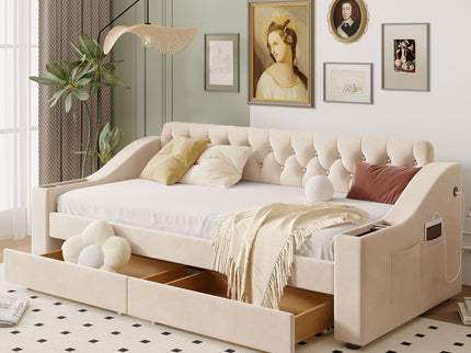 Upholstered Daybed With Storage Armrests And USB Port