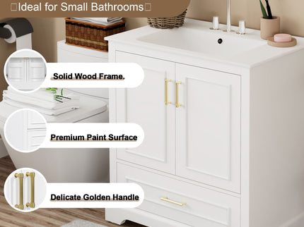 Bathroom Vanity With Sink, 1 Divided Drawer And 2 Soft Close Doors With Double Shelf