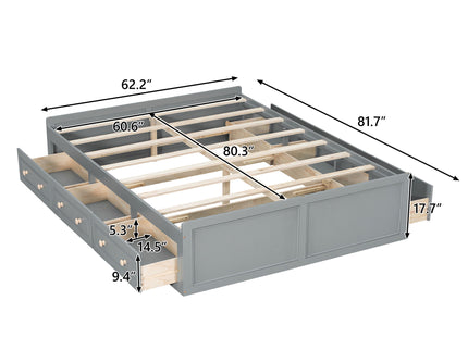 Queen Size Platform Bed Frame With 6 Drawers - Gray