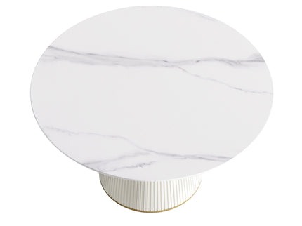 Modern Artificial Stone Round Plywood Base Dining Table, Can Accommodate 6 People, (Not Including Chairs) - White / Beige