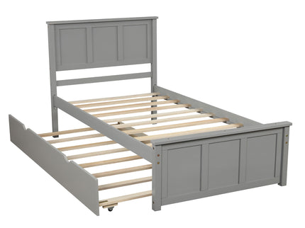 Platform Bed With Twin Trundle And Frame, Twin Size - Gray