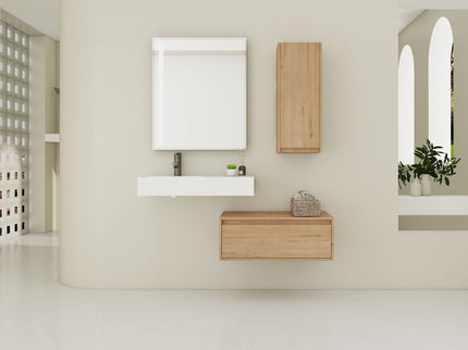 Modern Wall Mounted Bathroom Vanity With Resin Sink And Side Cabinet, Soft Close Drawer, Imitative - Imitative Oak