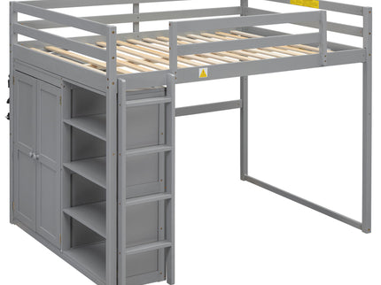Loft Bed With Built In Wardrobe, Storage Shelves, And LED Light