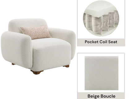 Darius - Boucle Accent Chair With 1 Toss Pillow - Beige