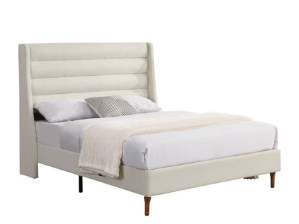 Modern Upholstered Platform Bed With Wave Shaped Headboard